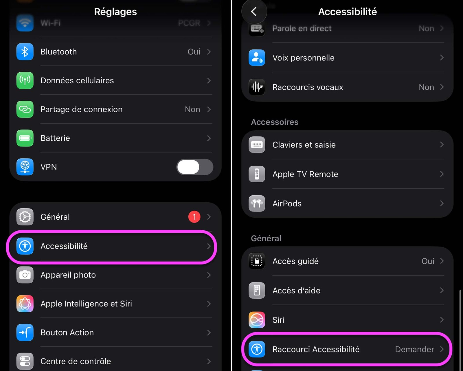 Accessibility shortcut
